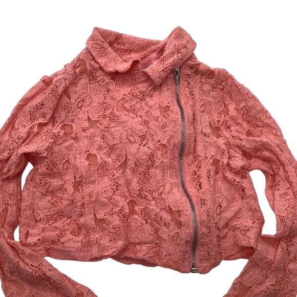 Beauttees Pink Lace Kids Jacket With Asymmetrical Zipper Closure Size 6X - Picture 6 of 8